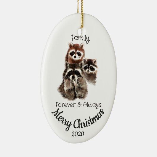 カスタムデイトクリスマスファミリー引用文ラクーンおもしろい セラミックオーナメント (右)