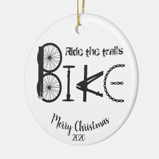 カスタムデイトクリスマスライドザトレイルサイクリングおもしろい セラミックオーナメント (左)