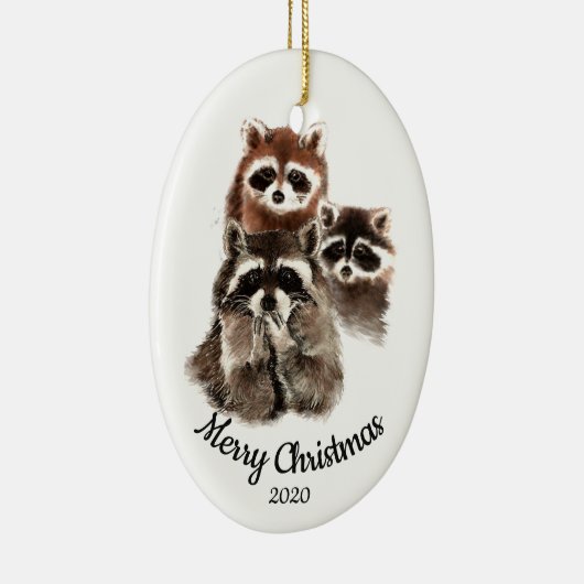 カスタムデイトクリスマスラクーンファミリーおもしろい セラミックオーナメント (右)