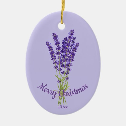 カスタムデイトクリスマスラベンダーガーデンフラワー セラミックオーナメント (正面)