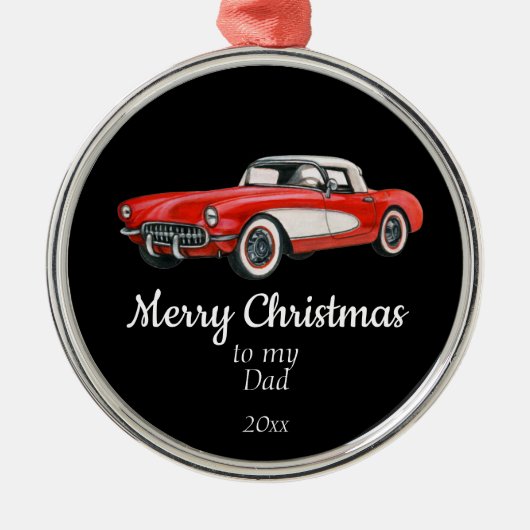 カスタムデイトクリスマスヴィンテージカーパパ父 メタルオーナメント (正面)
