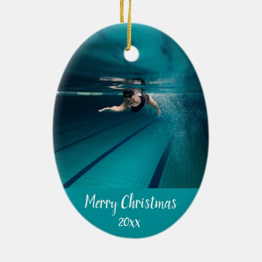 カスタムデイトスイミング泳ぐ人スイムクリスマス セラミックオーナメント (裏面)