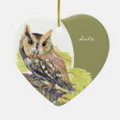 カスタムデイトスクリーチフクロウ水彩鳥 セラミックオーナメント (裏面)