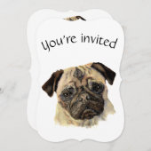 カスタムデイトバースデーパーティーかわいいパグドッグペット 招待状 (正面/裏面)