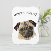 カスタムデイトバースデーパーティーかわいいパグドッグペット 招待状 (スタンド正面)