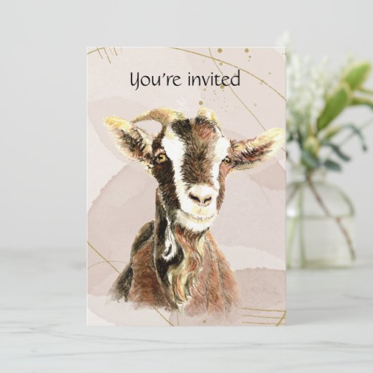 カスタムデイトバースデーパーティーヤギ農場動物 招待状 (スタンド正面)