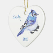 カスタムデイトブルージェイ鳥水彩画 セラミックオーナメント (左)