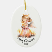 カスタムデイトヴィンテージクリスマス天使 セラミックオーナメント (裏面)