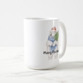 カスタムデザインかわいいホッキョクグマのクリスマスサンタ帽子ホワイト コーヒーマグカップ (正面右)