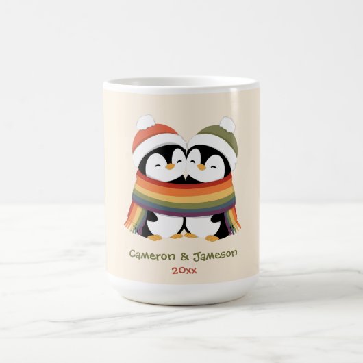 カスタムデザインのあったか Pride ペンギン クリスマス コーヒーマグカップ (中央)
