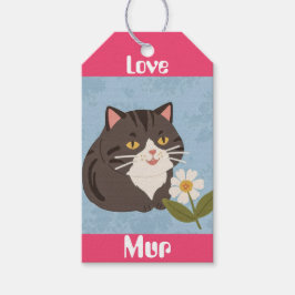 カスタムデザインのかわいい灰色の猫 MurとLove ギフトタグ