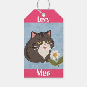 カスタムデザインのかわいい灰色の猫 MurとLove ギフトタグ