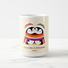 カスタムデザインのレズビアン・ペンギンクリスマス コーヒーマグカップ