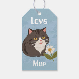 カスタムデザインの愛らしいグレー猫とMurとLove ギフトタグ