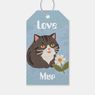 カスタムデザインの愛らしいグレー猫とMurとLove ギフトタグ