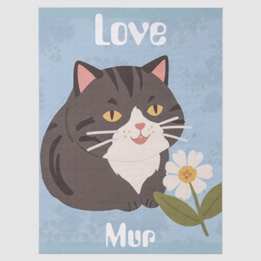 カスタムデザインの愛らしいグレー猫 MurとLove 薄葉紙 (正面)