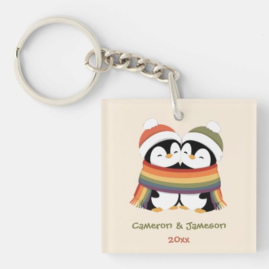 カスタムデザインの愛らしいペンギンがクリスマスを彩る キーホルダー (正面)