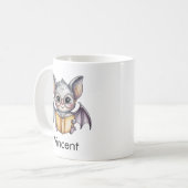 カスタムデザインの本を読むかわいいコウモリ コーヒーマグカップ (正面左)