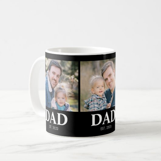 カスタムデザインの父の日ギフト 3枚の写真で作るDad Established コーヒーマグカップ (正面左)