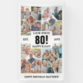 カスタムデザインの「ハッピーバースデー80歳」フォトコラージュ 横断幕 (縦)