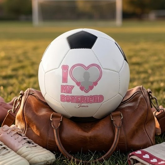 カスタムデザインの「彼氏大好き」ギフト - 写真と名前を追加 サッカーボール