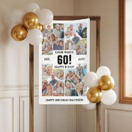 カスタムデザインの「Look Who's 60」ハッピーバースデー写真コラージュ 横断幕