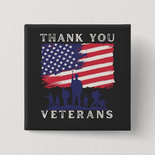 カスタムデザイン：アメリカ国旗ありがとう退役軍人 缶バッジ (正面)