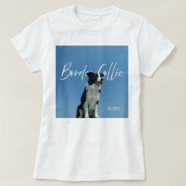 カスタムデザイン ボーダーコリー写真 レトロブルー タイポグラフィー Tシャツ