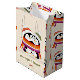 カスタムデザイン レズビアン ペンギンのあったかクリスマス ミディアムペーパーバッグ