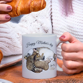 カスタムデザイン 子猫を授乳する可愛い母猫 コーヒーマグカップ
