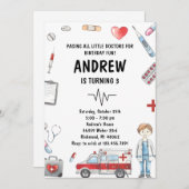 カスタムデジタルキッズドクターバースデーパーティー 招待状 (正面/裏面)