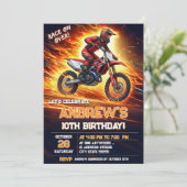 カスタムデジタルモトクロスダートバイク誕生日パーティー 招待状 (スタンド正面)