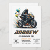 カスタムデジタルモトクロス ダートボーイ バイク 誕生日 招待状 (正面/裏面)