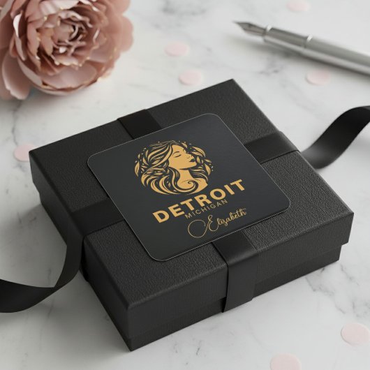 カスタムデトロイトミシガンゴールデンレディーステッカー スクエアシール