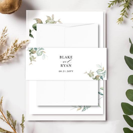 カスタムデリケートなユーカリ結婚ー緑 招待状ベリーバンド