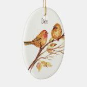 カスタムデートかわいいスズメの鳥カップル セラミックオーナメント (右)