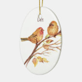 カスタムデートかわいいスズメの鳥カップル セラミックオーナメント (左)