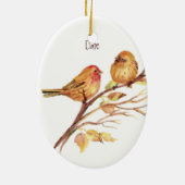 カスタムデートかわいいスズメの鳥カップル セラミックオーナメント (裏面)