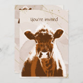 カスタムデート誕生日パーティーブラウンカウファーム動物 招待状 (正面/裏面)