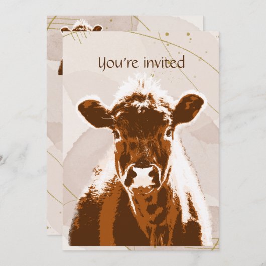 カスタムデート誕生日パーティーブラウンカウファーム動物 招待状 (正面/裏面)