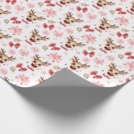 カスタムトナカイのクリスマスプレゼントラップ ラッピングペーパー (角)