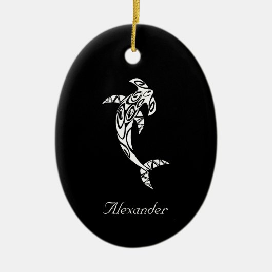 カスタムトライバルハンマーヘッドシャークイラストレーション セラミックオーナメント (正面)