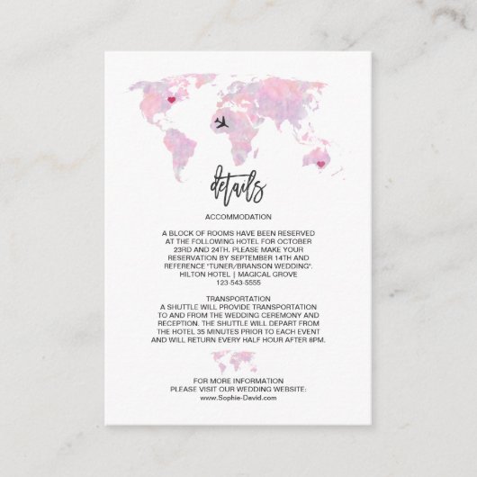カスタムトラベル水の色ワールドマップの結婚詳細 エンクロージャーカード (正面)