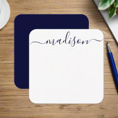 カスタムトレンディーブルー&ホワイトタイポグラフィ名スクリプト ノートカード