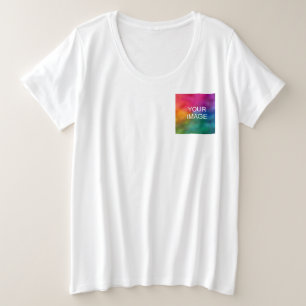 カスタムトレンディー白色テンプレートのアップロードイメージ プラスサイズTシャツ