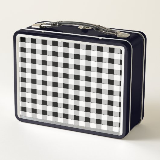 カスタムトレンディー白黒グレイ市松模様にパターン メタルランチボックス (裏面)