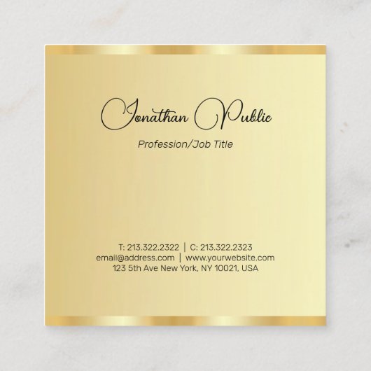 カスタムトレンディー金ゴールドルックタイポグラフィテンプレート スクエア名刺 (裏面)