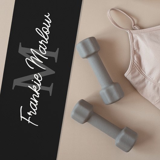 カスタムトレーニング用ブラックモノグラム名ヨガマット ヨガマット