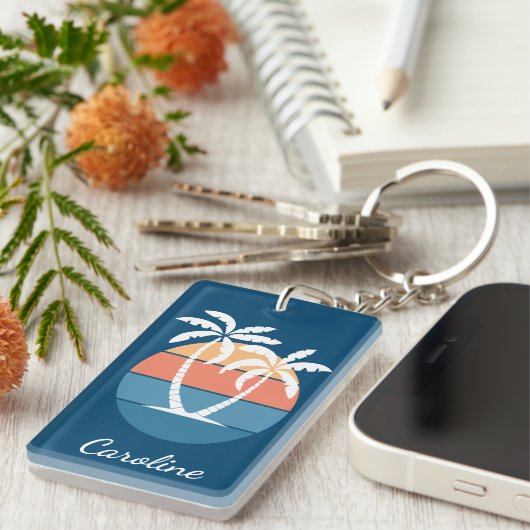カスタムトロピカルアイランドビーチ海サンセットアート キーホルダー (正面右)