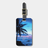 カスタムトロピカルアイランドビーチ海サンセットフォト ラゲッジタグ (正面縦)